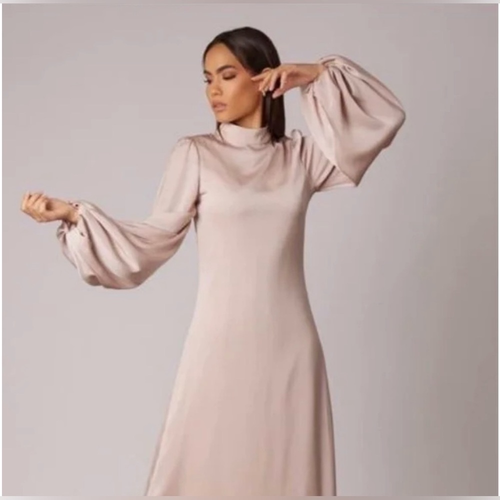 Long Sleeve Satin Maxi Evening Gown Dress